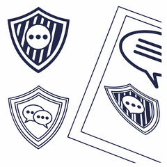 Vector Design of Shield Icons with Chat Bubbles Representing Secure Messaging and Copy Space