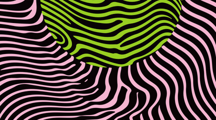 Aufkleber - Vector illustration features bold, wavy black zebra-like stripes on a pink background, creating an abstract, modern, and playful design perfect for textiles, wallpapers, or creative projects.