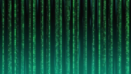 Abstract digital matrix of cascading green binary code symbolizing cybersecurity digital data technology information flow and futuristic computer network concept