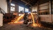 © Kitta Studio - Industrial Scene with Sparks Flying from Machinery in Abandoned Factory
