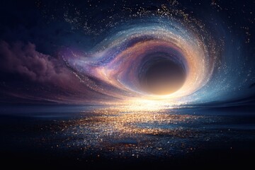 Wall Mural - Mysterious black hole in the cosmos. An awe-inspiring view of the dark abyss, surrounded by swirling stars and galaxies