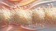 © Tichakon - Close-up of fluffy, uncooked rice grains artfully arranged on a textured surface, representing the concept of pure ingredients