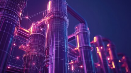 Ecological problem low poly art illustration. 3d polygonal factory pipes producing gases. Industrial air pollution concept with connected dots and lines. Environment problem vector wireframe mesh