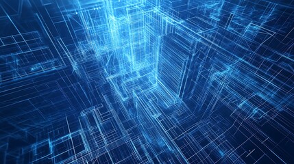 Wall Mural - glowing neon 3d cubes and lines creating abstract digital architecture in futuristic environment ima