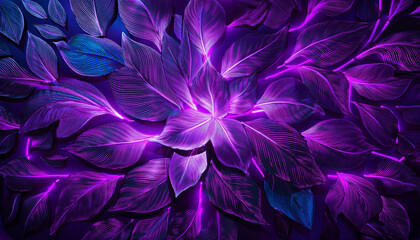 Wall Mural - purple neon background with leaves generated ai