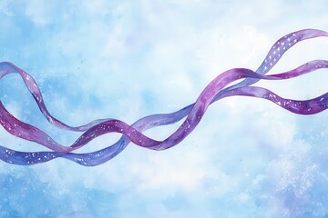 Wall Mural - Abstract Blue Background with Flowing Purple and Lavender Ribbons