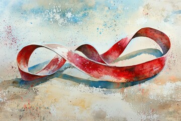 Wall Mural - Elegant Red Ribbon Curled in Infinity Shape on Abstract Background