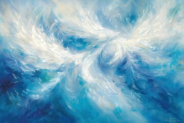 Wall Mural - Dreamy Abstract Blue and White Swirling Clouds Background