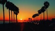 © juliiapanukoffa - Silhouette of Long Beach: California Sunset with Palm Trees and Highway in the Background