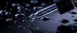 © Qbertstudio - Dropper dispenses clear serum, creating droplets on a dark surface, emphasizing purity and therapeutic potential.
