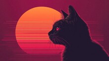 猫のシルエット ピンクの夕日 無料画像 - Public Domain Pictures