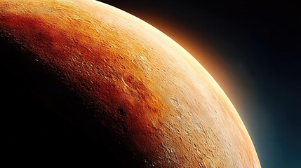 Wall Mural - a red planet's surface, close-up, against a blue sky backdrop and a nearby object in the foreground