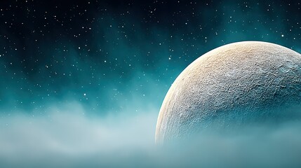 Wall Mural - an artist's depiction of a massive lunar body amidst starlit heavens and nestled within cloudy skies