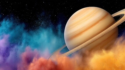 Wall Mural - saturn in the sky surrounded by smoke and dust
