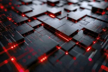 black cubes glow with red light in network structure