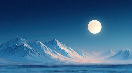 Wall Mural - a full moon graces the peak of this serene mountain range at night