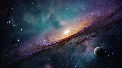 Wall Mural - a galaxy in a spiral shape with a star in the foreground and an object in the center of the picture