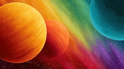 Wall Mural - a vibrant depiction of three celestial bodies in an enchanting cosmic environment, illuminated by a 