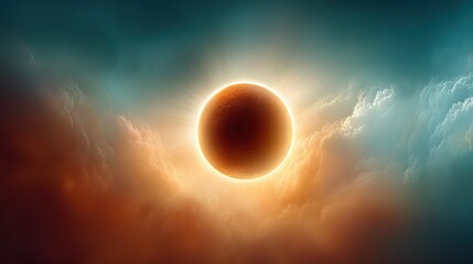 Wall Mural - a celestial event with clouds surrounding a dazzling orange orb