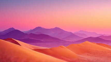 Wall Mural - desert landscape with distant mountains and vibrant pink-purple skies in foreground and middle