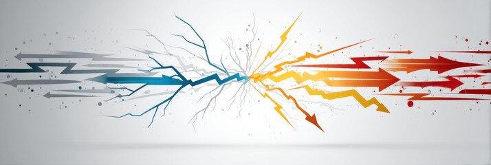 Aufkleber - Lightning Bolt Splitting Market Arrows on a Clean Background Highlighting Contrasting Trends and Dynamics in Analytics Generative AI