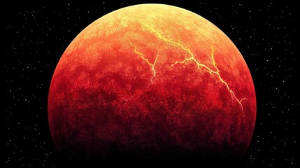 Wall Mural - a close-up of a red and yellow sun against a black sky with stars in the foreground