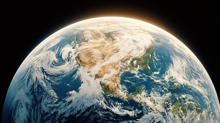 Wall Mural - earth viewed from space with sunlight on horizon line