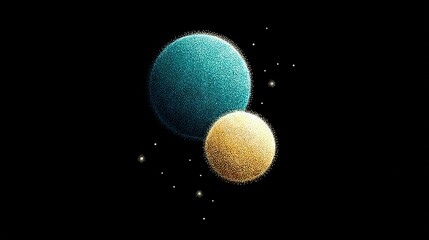 Wall Mural - image of two blue and yellow spheres floating in the sky against a starry backdrop
