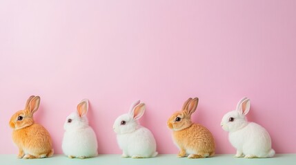 adorable fluffy bunnies on pink background cute easter rabbits pet soft bunny white brown small swee