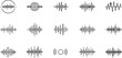 © Anomal - Sound waves flat line icons set. Vibration, soundwave, audio voice signal, abstract waveform frequency vector illustrations. Outline pictogram for music app. Editable Strokes
