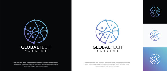 Global technology logo design vector concept. Global pixel logo template. Technology logo symbol icon	
