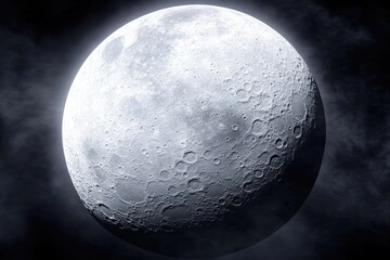 Wall Mural - full moon, gray-toned, detailed craters, night sky, cloudy background