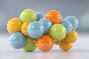 Fototapete - Colorful Representation of a Medicine Molecule Cluster Showcasing Chemical Structure and Bonding Details Generative AI