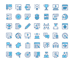 Wall Mural - online learning icons. vector line icon set. modern outline design. blue concept
