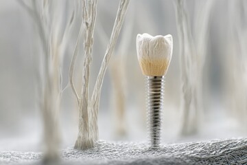 Aufkleber - Implant Embedded in Natural Bone Texture Captured in Macro Close-Up Under Soft Lighting During Clinical Setting Generative AI