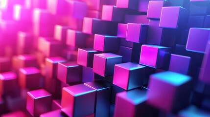 Wall Mural - realistic 4k digital art shows vibrant cubes with side angle view in a 3d abstract background, rende