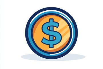 Wall Mural - modern vector coin icon with blue center and orange edge on white background