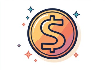 Wall Mural - modern stylized coin icon in gradient colors with sparkles around a dollar sign
