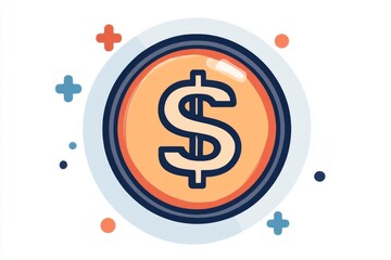 Wall Mural - shiny coin with circular strokes and gradient lines in bright cartoon vector style