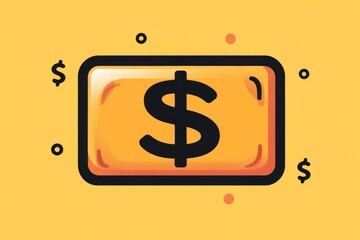 Wall Mural - yellow flat cartoon banknote icon with bold dollar sign and dotted background