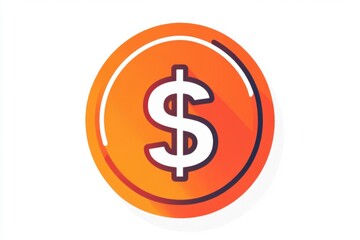 Wall Mural - flat vector coin icon with white dollar symbol and orange background
