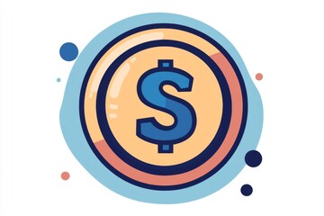 Wall Mural - circular icon with beige and blue gradient and dollar symbol inside