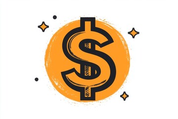 Wall Mural - stylized orange dollar symbol icon with thick black outline