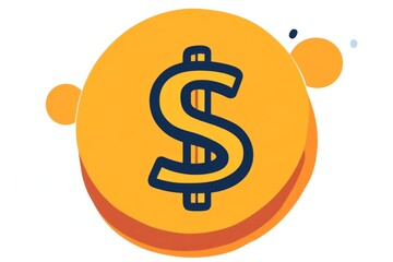 Wall Mural - flat yellow coin icon with central black symbol and orange shadows