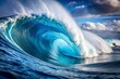 © Mostafizur - A breathtaking Teahupoo wave about to break, with intense blue hues and white foam crashing in a spectacle of surfing greatness