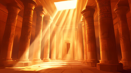 Wall Mural - Inside of ancient egyptian temple with light shine from above,. [Hollow Monoliths] | Lost Pantheon | silent gods. Illustration