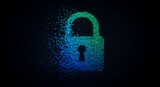 Digital Lock Deconstruction: A Pixelated Padlock Disintegrating into the Void