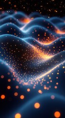 Wall Mural - Abstract digital illustration of undulating luminous particles.