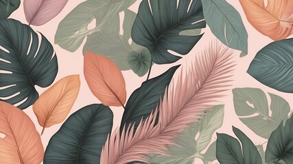 Tropical Botanical Background with Pastel Leaves and Copy Space | Modern Nature Template