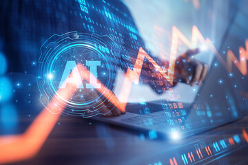 Wall Mural - businessman using ai technology to analyze stock market investment graphs and global gold price tren